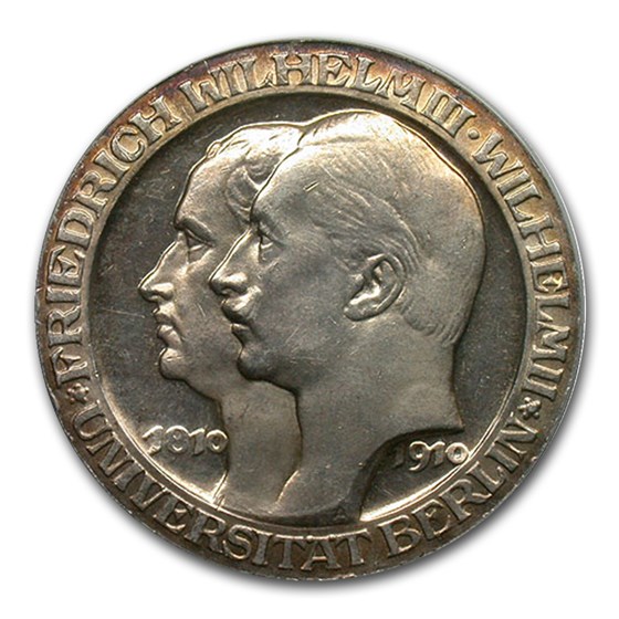 1910-A Germany/Prussia 3 Mark Berlin University PR-62 Cameo PCGS 1910-A Germany/Prussia 3 Mark Berlin University PR-62 Cameo PCGS